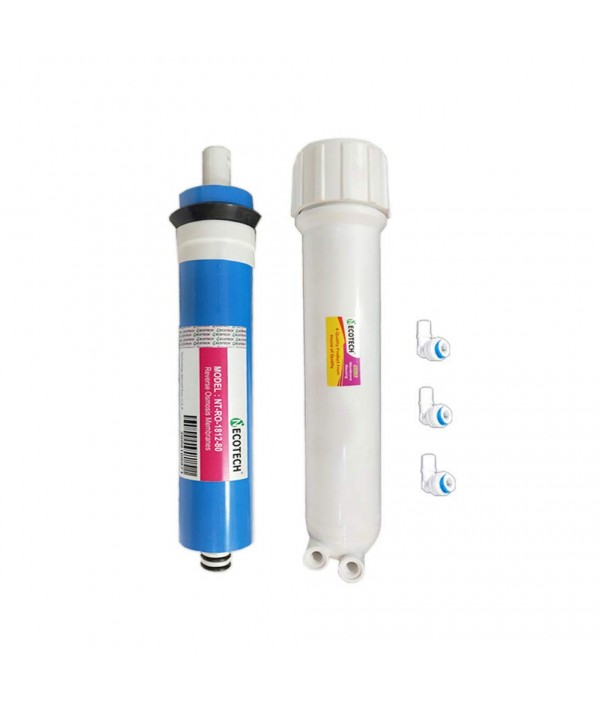 NECOTECH 80 GPD Membrane (Works Till 2000 TDS) + NECO TECH Membrane Housing with Connecting Elbows Suitable for All Types of Domestic Water Purifier